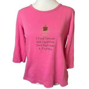 Quacker Factory Pink 3/4 Sleeve Shirt Size Small Chocolate Candy Valentine's Day